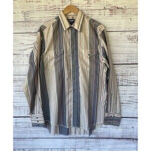 Wrangler Cowboy Cut Pearl Snap Shirt 16.5x35 XL Tails Western Stripe USA Y2K